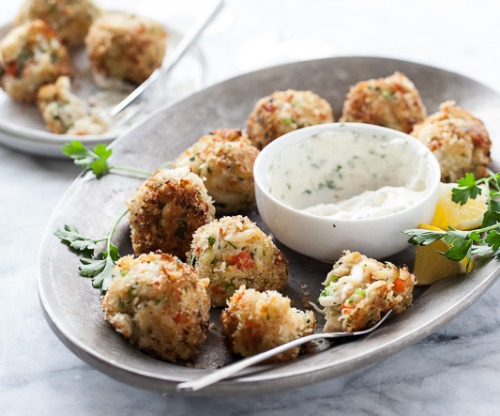 Crab Cake Poppers for dinner and a movie Titanic